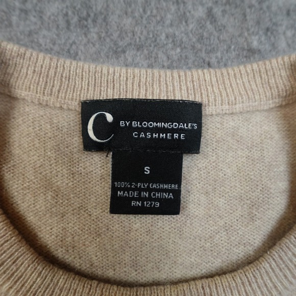 C by Bloomingdales Sweater Womens Small Cashmere Crew Neck Luxe Luxury Tan Soft - Picture 2 of 8